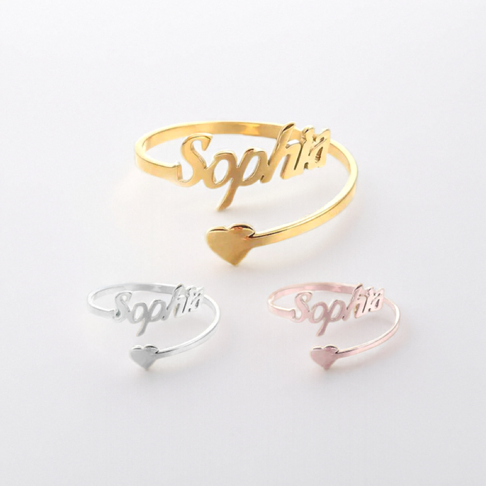 Personalized Heart Name Ring with Custom Font