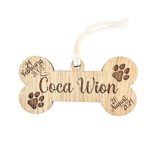 Wooden Dog Bone Shaped Sign - Custom Pet Name Memorial Plaque
