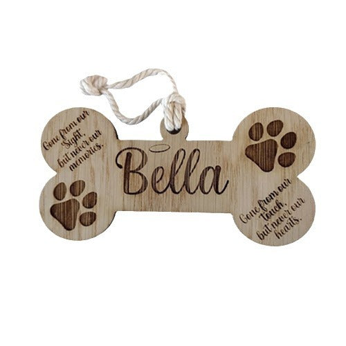 Wooden Dog Bone Shaped Sign - Custom Pet Name Memorial Plaque