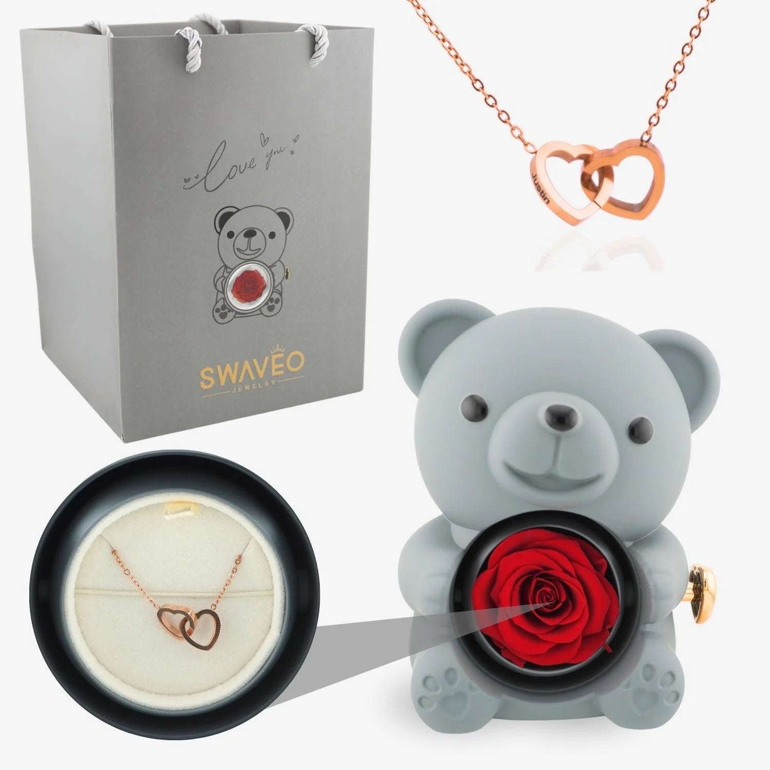 Double Interlocking Hearts Name Necklace