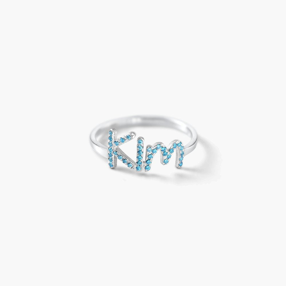 Personalized Full Silver Name Ring with Stone