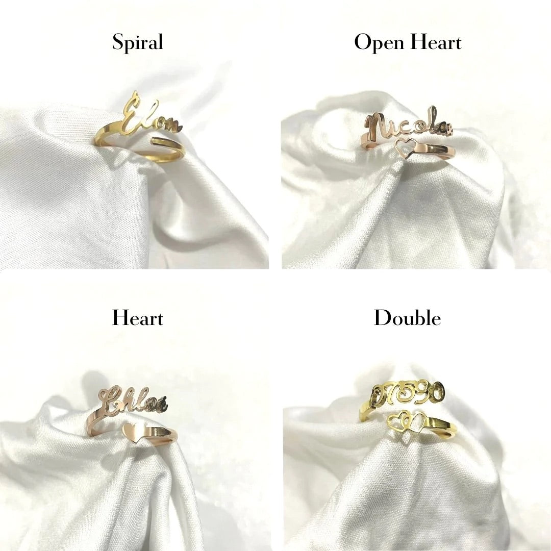 Personalized Heart Name Ring with Custom Font